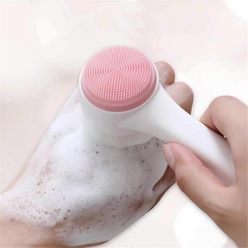 3D Double Silicone Facial Cleansing Brush, Soft Bristle Exfoliator & Manual Face Massage Brush for Deep Pore Cleaning, Dead Skin Removal & Daily Face Wash